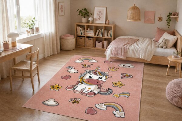 Makro Abra Dětský kusový koberec KIDDO 6110 Jednorožec světle růžový bílý Rozměr: 80x150 cm