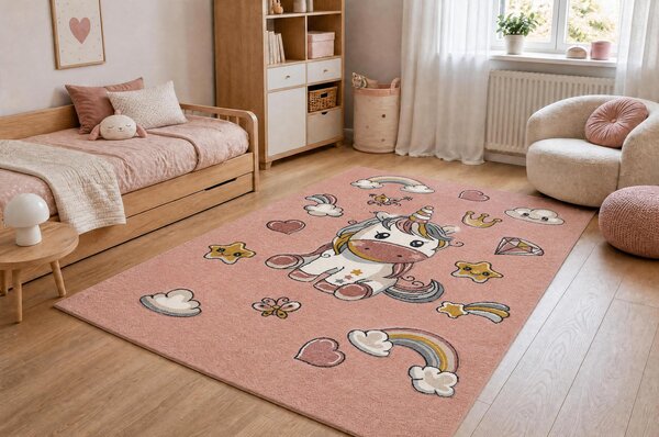 Makro Abra Dětský kusový koberec KIDDO 6110 Jednorožec světle růžový bílý Rozměr: 80x150 cm