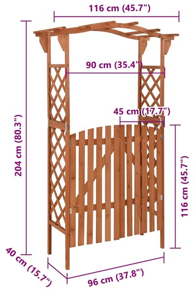 Pergola s brankou 116 x 40 x 204 cm masivní jedle 316389