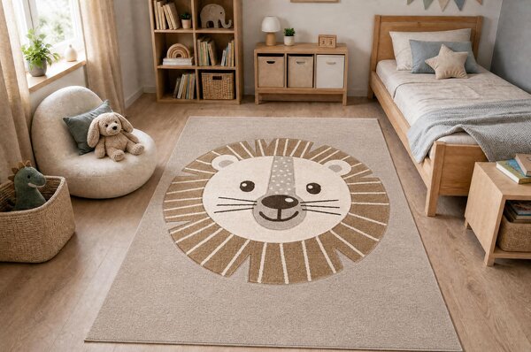 Makro Abra Dětský kusový koberec KIDDO 4424 Lev béžový krémový Rozměr: 80x150 cm