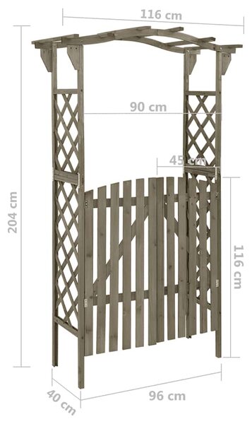 Pergola s brankou 116 x 40 x 204 cm šedá masivní jedle 316393