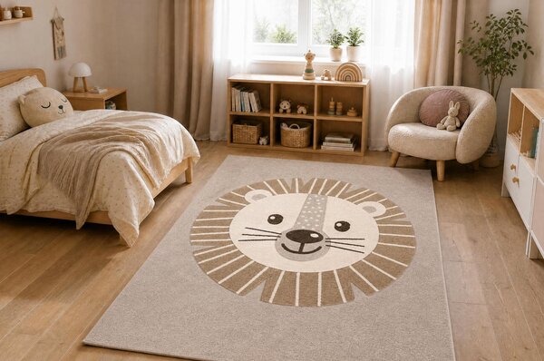 Makro Abra Dětský kusový koberec KIDDO 4424 Lev béžový krémový Rozměr: 80x150 cm