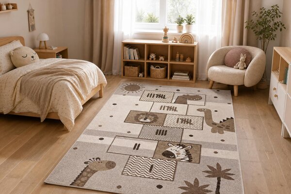 Makro Abra Dětský kusový koberec KIDDO 3868 Skákací Panák Zvířátka béžový krémový Rozměr: 80x150 cm