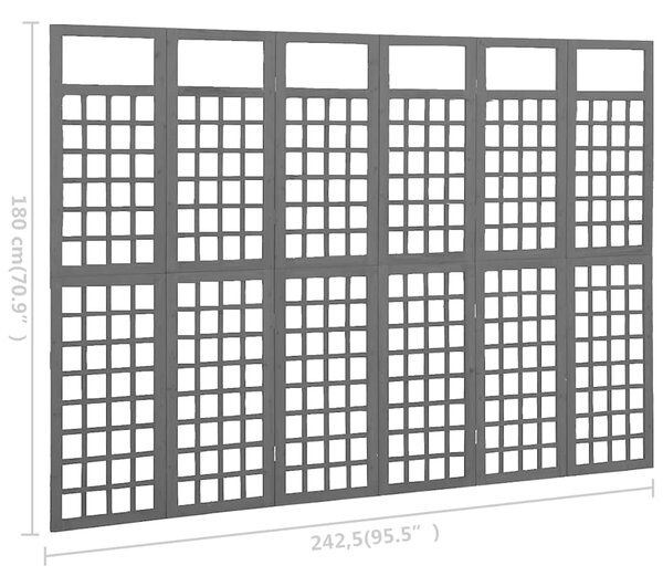 6dílná dělicí stěna / treláž masivní jedle černá 242,5 x 180 cm 316485