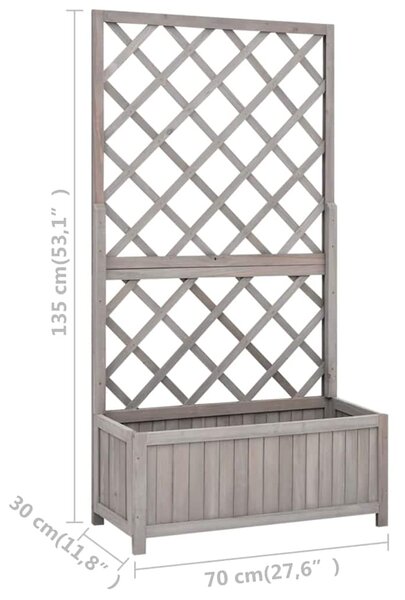 Květináč s mřížkou šedý 70 x 30 x 135 cm masivní jedlové dřevo 316490
