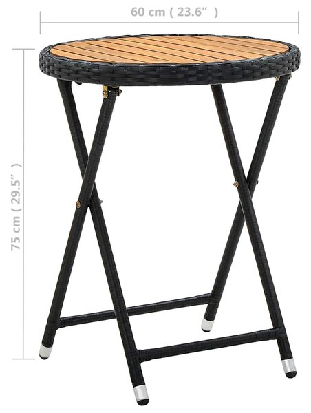 Čajový stolek černý 60 cm polyratan a masivní akácie 316509