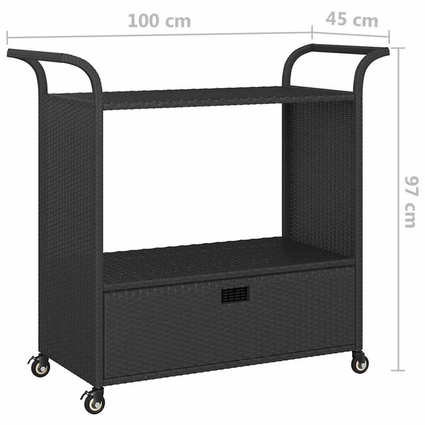 Barový vozík se zásuvkou černý 100 x 45 x 97 cm polyratan 316663