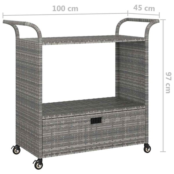 Barový vozík se zásuvkou šedý 100 x 45 x 97 cm polyratan 316664