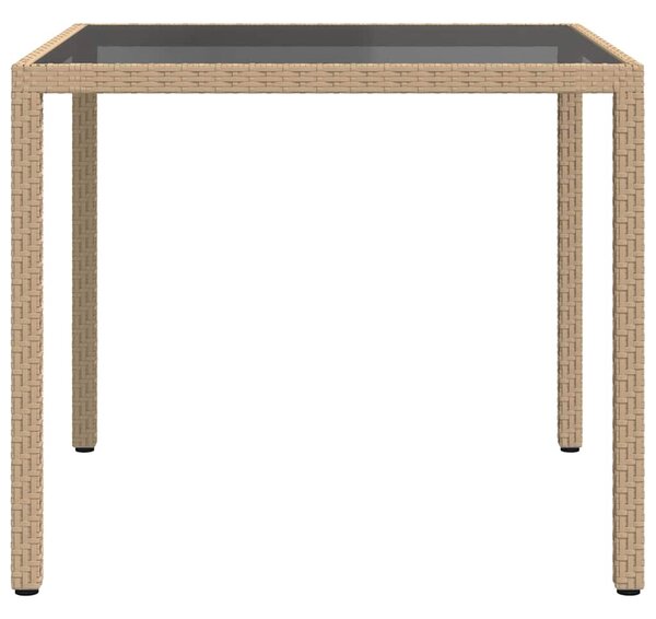 Zahradní stůl 90 x 90 x 75 cm tvrzené sklo a polyratan béžový 316703