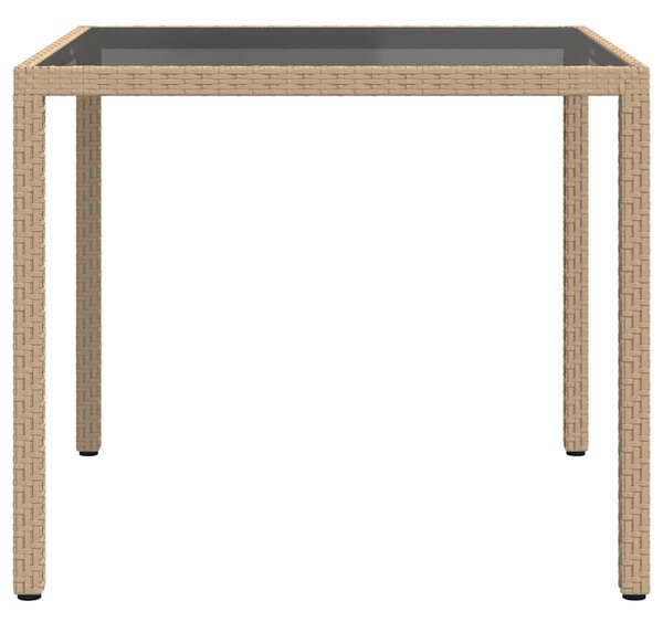 Zahradní stůl 90 x 90 x 75 cm tvrzené sklo a polyratan béžový 316703