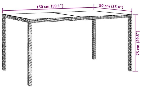 Zahradní stůl 150 x 90 x 75 cm tvrzené sklo a polyratan černý 316705