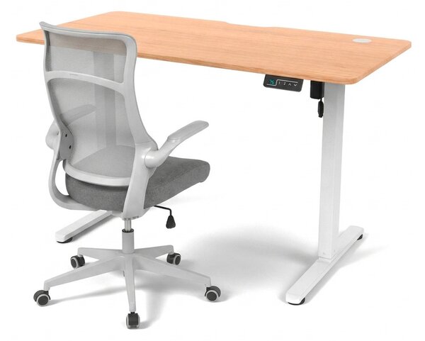 Vikio Pracovní set - elektrický výškově nastavitelný stůl 120×60 cm dub + šedá kancelářská židle VPS106D-134S