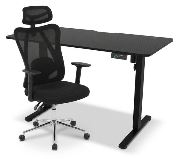 Vikio Pracovní set - elektrický výškově nastavitelný stůl 120×60 cm carbon + černá kancelářská židle VPS106C-206C