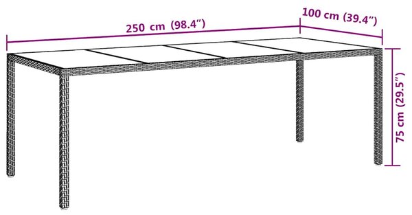 Zahradní stůl béžový 250 x 100 x 75 cm tvrzené sklo a polyratan 316728