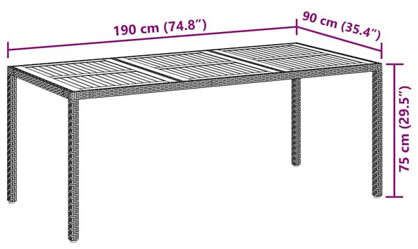 Zahradní stůl 190 x 90 x 75 cm polyratan a akáciové dřevo šedý 316723