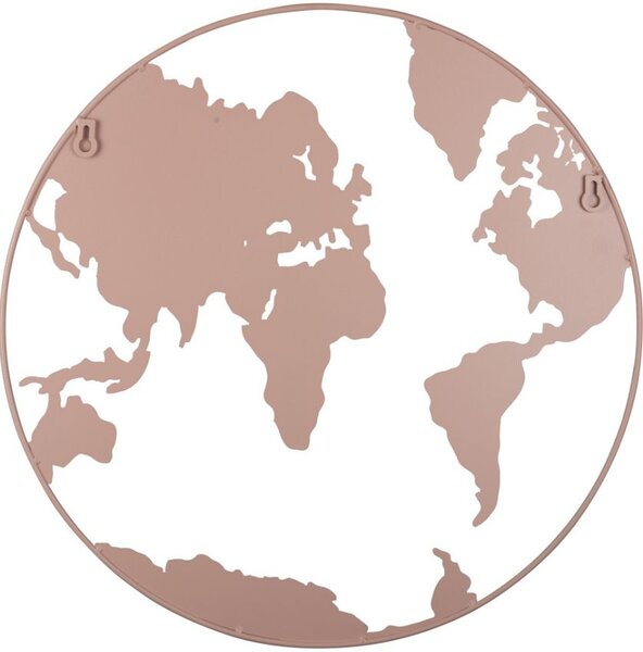 Present time Růžová nástěnná kovová dekorace Continent Ø 50 cm