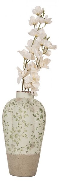 Béžová keramická váza se zelenými květy Jenia S - Ø 17*29 cm - Clayre & Eef