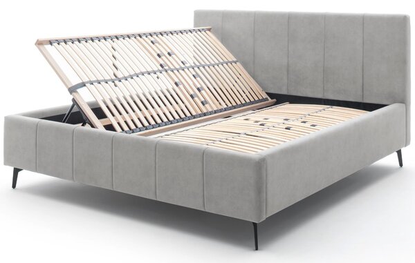 Světle šedá sametová dvoulůžková postel Meise Möbel Lizzano 160 x 200 cm