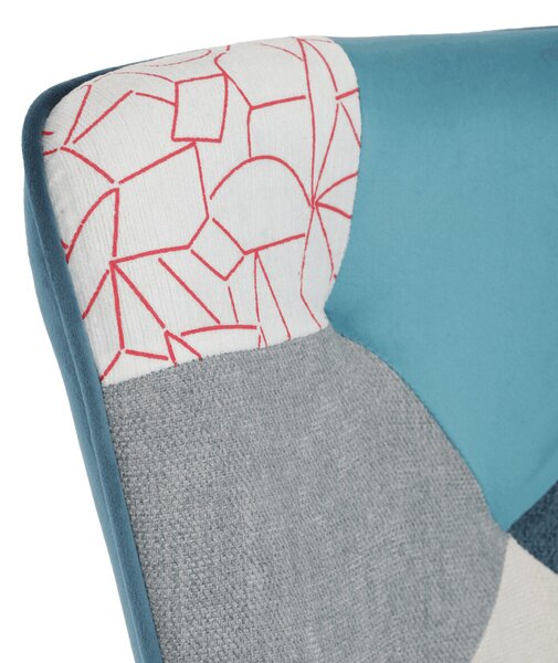 Relaxační křeslo ušák s podnožkou LYRO - modrá patchwork látka