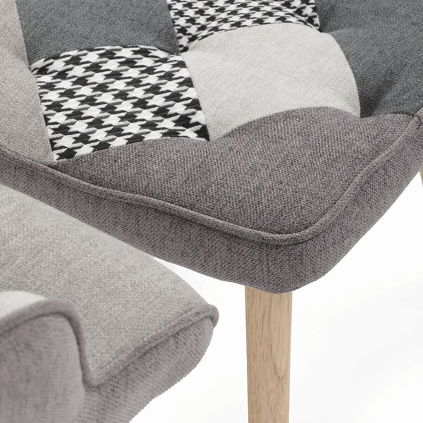 Relaxační křeslo ušák s podnožkou LYRO - šedá patchwork látka