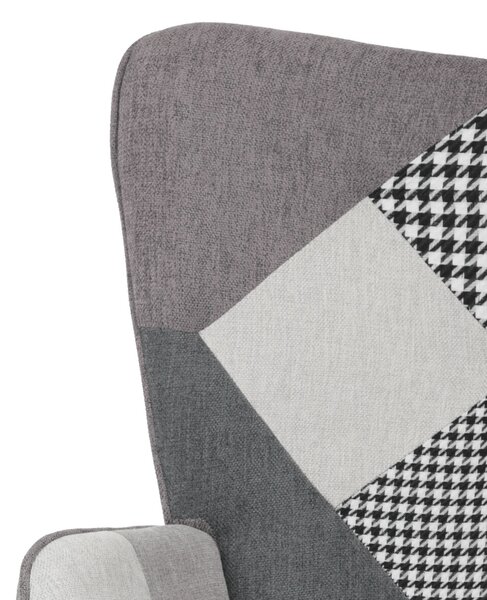 Relaxační křeslo ušák s podnožkou LYRO - šedá patchwork látka