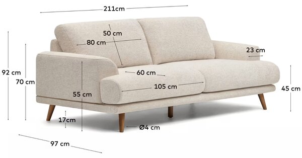 Kave Home Béžová dvoumístná pohovka Karin 211 cm s hnědou podnoží