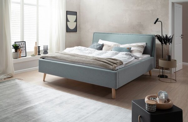 Modro zelená látková dvoulůžková postel Meise Möbel Frieda 140 x 200 cm