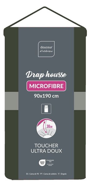 Khaki napínací prostěradlo z mikrovlákna 90x190 cm Oscar – douceur d'intérieur