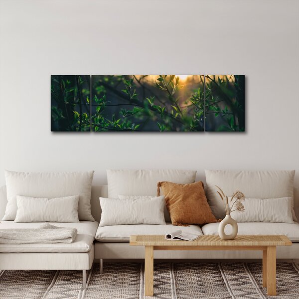 Obraz prosvítajícího slunce skrz větvičky stromů (170x50 cm)