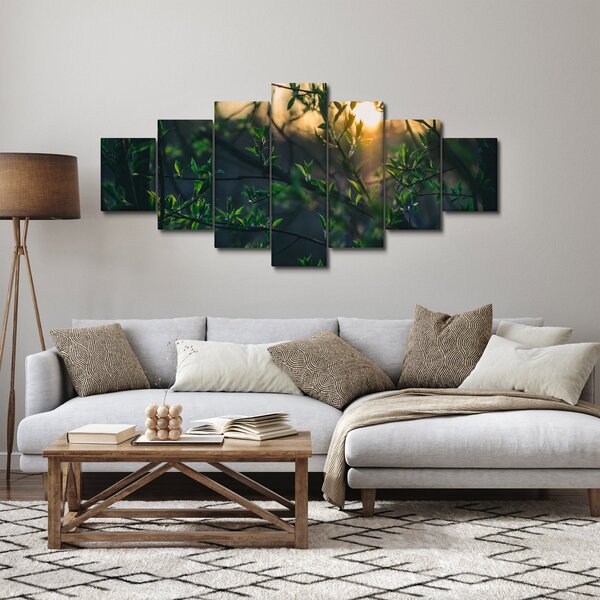 Obraz prosvítajícího slunce skrz větvičky stromů (210x100 cm)