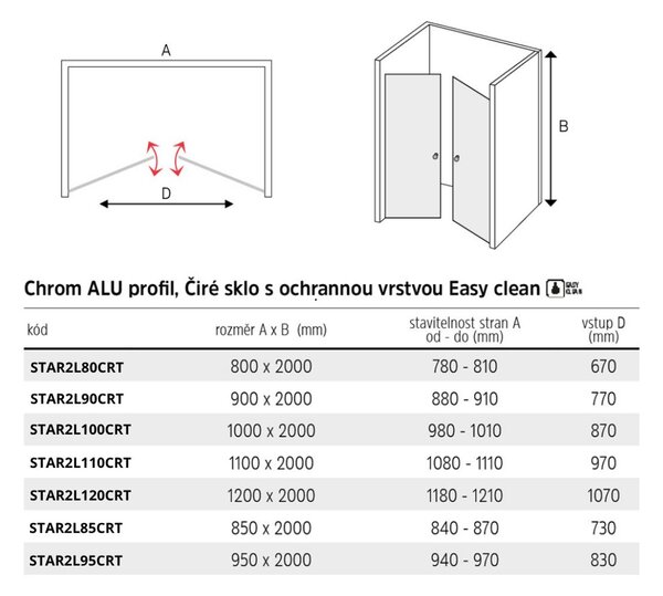 EBS Star2 Sprchové dveře 95 cm, chrom STAR2L95CRT