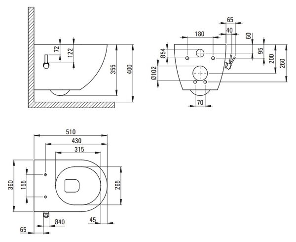 Deante Peonia, závěsná WC mísa s funkcí bidetu 515x370 mm, černá matná, DEA-CBP_NWPW