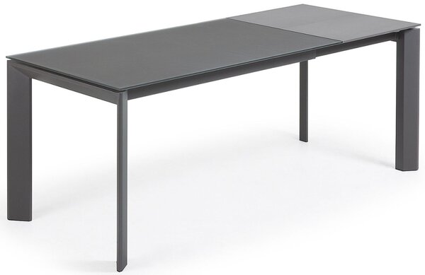 Tmavě šedý skleněný rozkládací jídelní stůl Kave Home Axis 140/200x90 cm