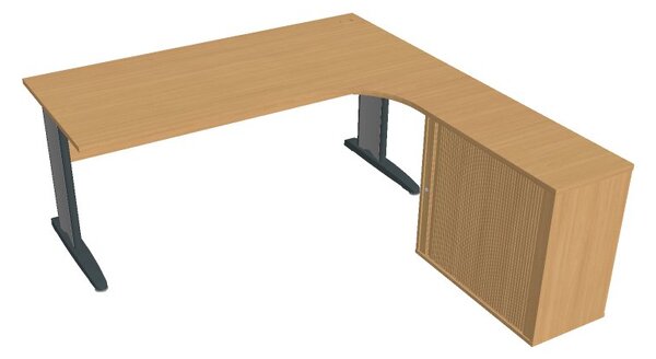 Sestava stolu a rol. skříně levá 180 cm - Hobis Cross CE 1800 HR L Dekor stolové desky: buk, Dekor lamino podnože: buk, Barva nohou: černá