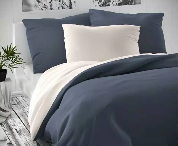 Saténové povlečení LUXURY COLLECTION bílé / tm. šedé - 140/200, 70/90