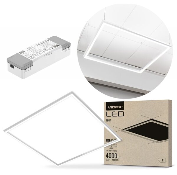 Čtvercový stropní panel Videx 60 x 60 cm bílý