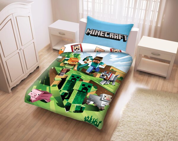 Dětské povlečení Minecraft 140 x 200 cm, vícebarevné Halantex Creeper