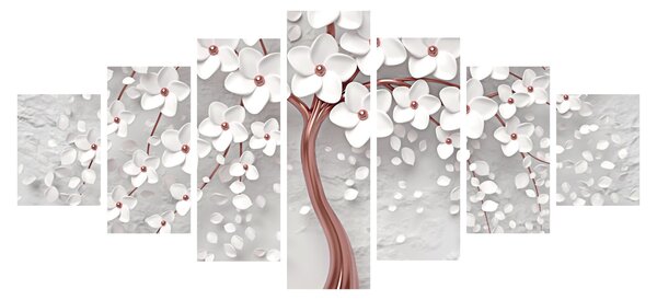 Obraz - Obraz bílého stromu s květinami, rosegold (210x100 cm)