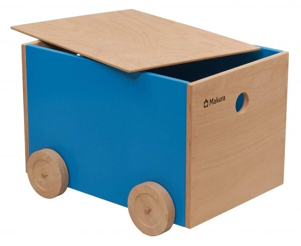 Dřevěný box na kolečkách pro ukládání stavebnice - Modrá