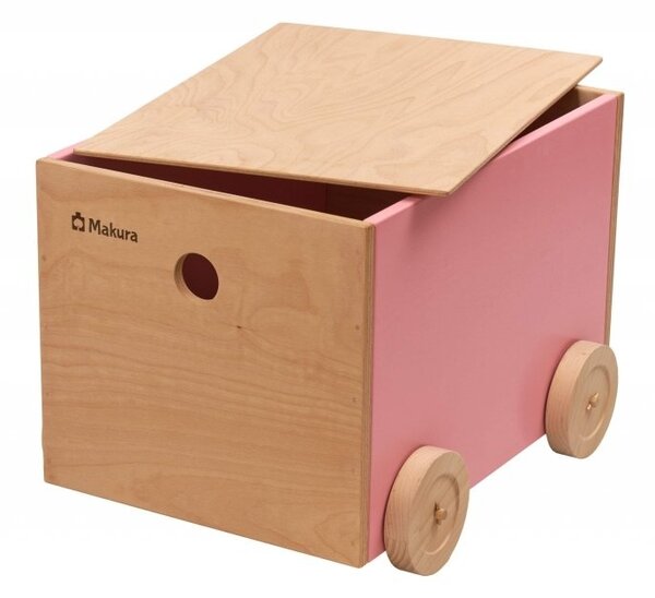 Dřevěný box na kolečkách pro ukládání stavebnice - Růžová
