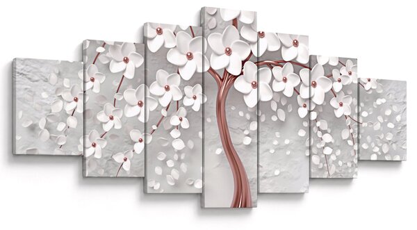 Obraz - Obraz bílého stromu s květinami, rosegold (210x100 cm)