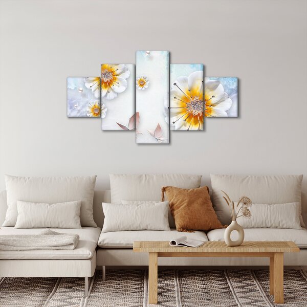 Obraz - Kompozice s květy a motýly (125x70 cm)