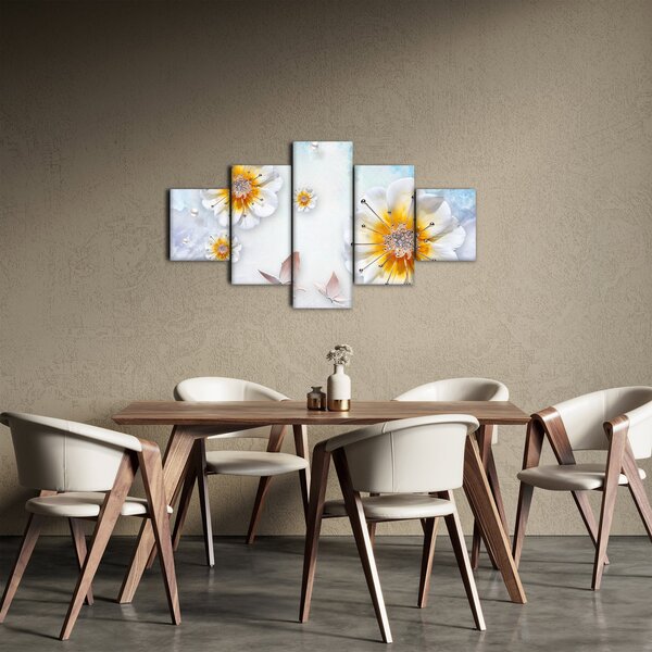 Obraz - Kompozice s květy a motýly (125x70 cm)