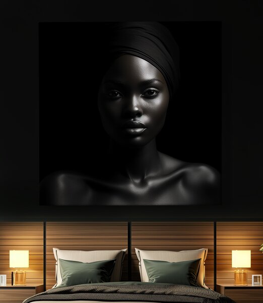 Obraz na plátně - Afričanka Amena s černým šátkem FeelHappy.cz Velikost obrazu: 40 x 40 cm