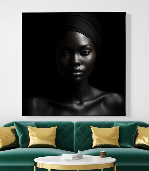 Obraz na plátně - Afričanka Amena s černým šátkem FeelHappy.cz Vyberte rozměr (Šířka/Výška): 40 x 40 cm