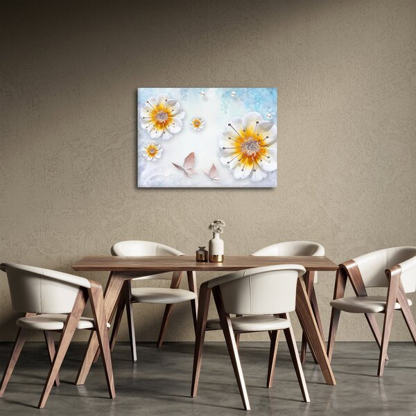Obraz - Kompozice s květy a motýly (70x50 cm)