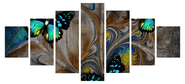 Obraz - Zářiví motýli na obraze (210x100 cm)