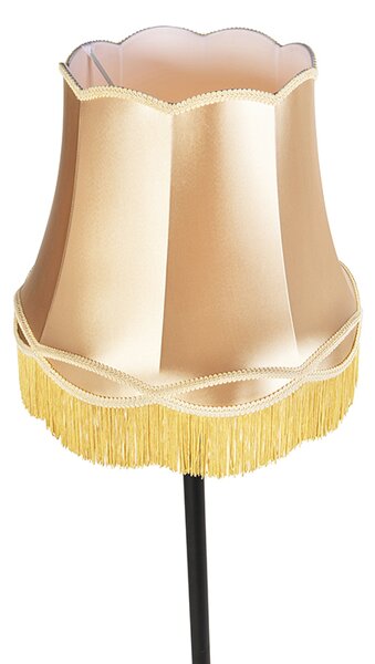 Stojací lampa černá s babičkovským stínítkem zlatá - Classico