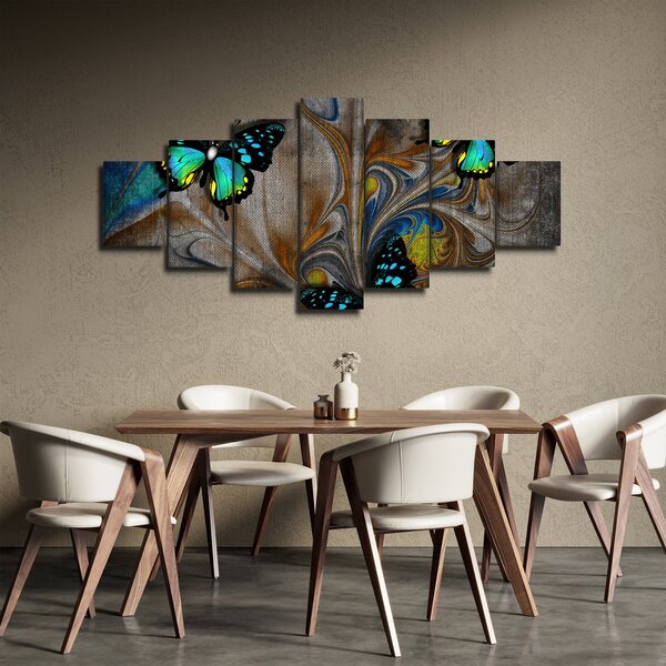 Obraz - Zářiví motýli na obraze (210x100 cm)