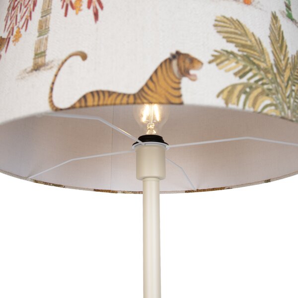 Japandi stojací lampa béžová s vícebarevným stínidlem se zvířecím potiskem 50 cm - Simplo